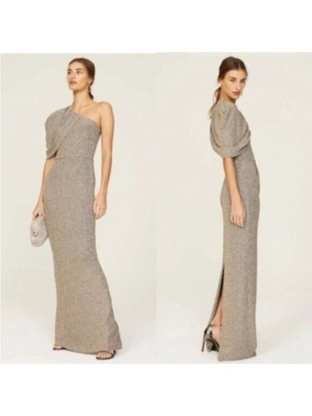 Black Halo Eve One-Shoulder Metallic Gown